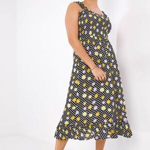 ASOS Simply Be | Shirred Midi Dress with Ruffle Straps in Retro Floral UK 30